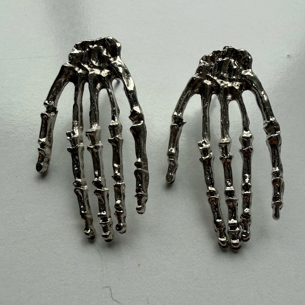 Silver Skeleton Hand Earrings